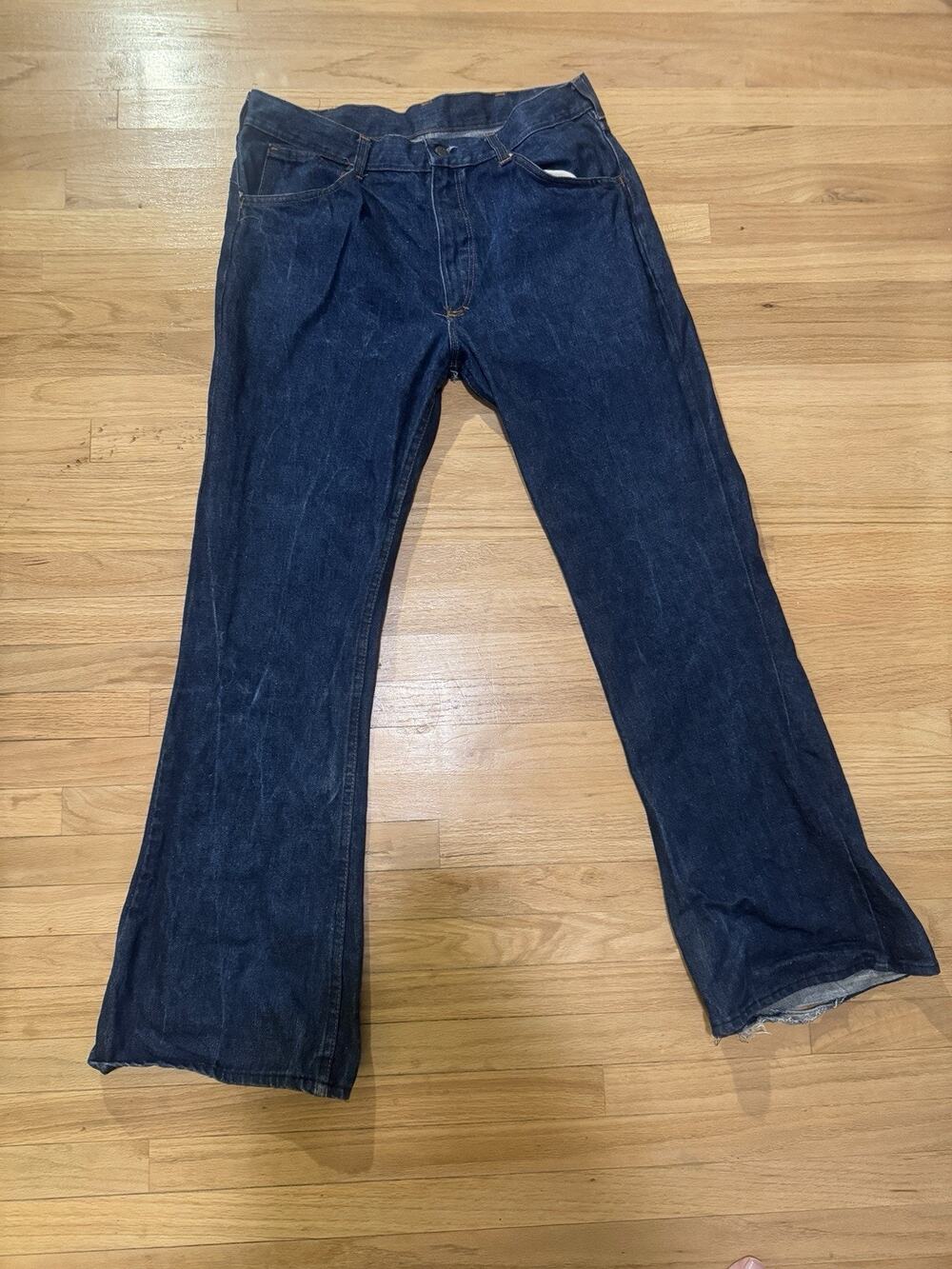 Vintage 1970s Bgosh Denim Bell Bottom Flare Jeans Talon Zip Dark Wash 34x31